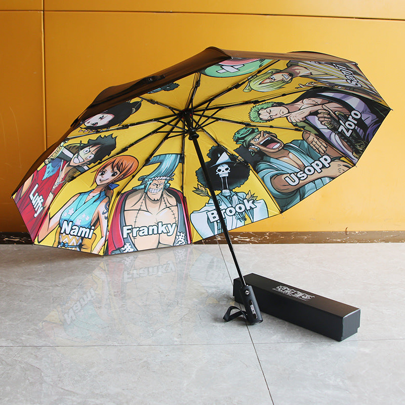 Spot Wholesale One Piece Umbrella Luffy 30% Off Fully Automatic Ten-Bone Reinforced Vinyl Sun Protection And Uv Protection