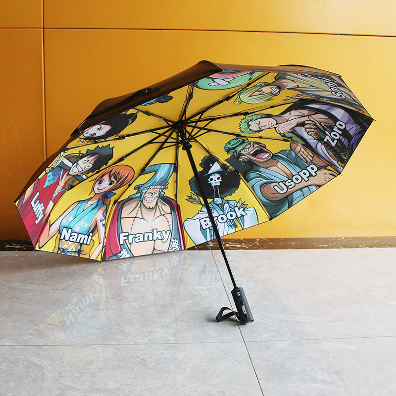 Spot Wholesale One Piece Umbrella Luffy 30% Off Fully Automatic Ten-Bone Reinforced Vinyl Sun Protection And Uv Protection