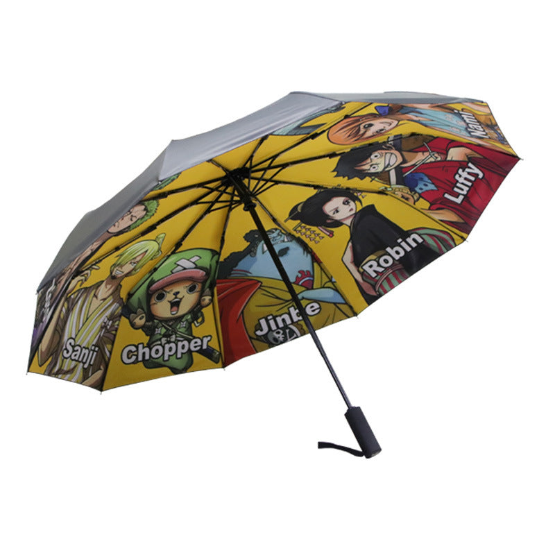 Spot Wholesale One Piece Umbrella Luffy 30% Off Fully Automatic Ten-Bone Reinforced Vinyl Sun Protection And Uv Protection