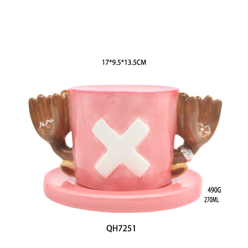 Anime One Piece Luffy Lady'S Coffee Cup And Saucer Cartoon White Porcelain Ceramic Cup Creative Couple Set One Piece Ip