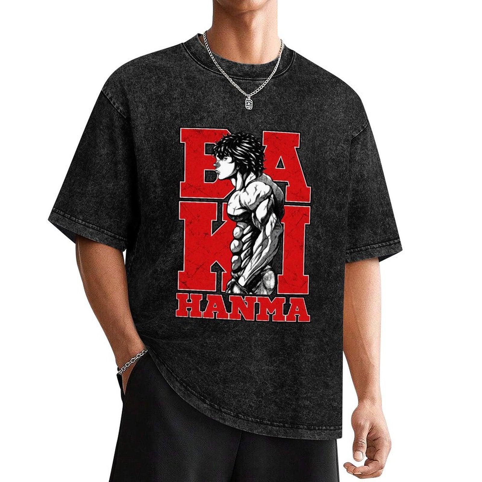 Baki Hanma Red‑Black Letter Vintage Washed Anime T‑Shirt