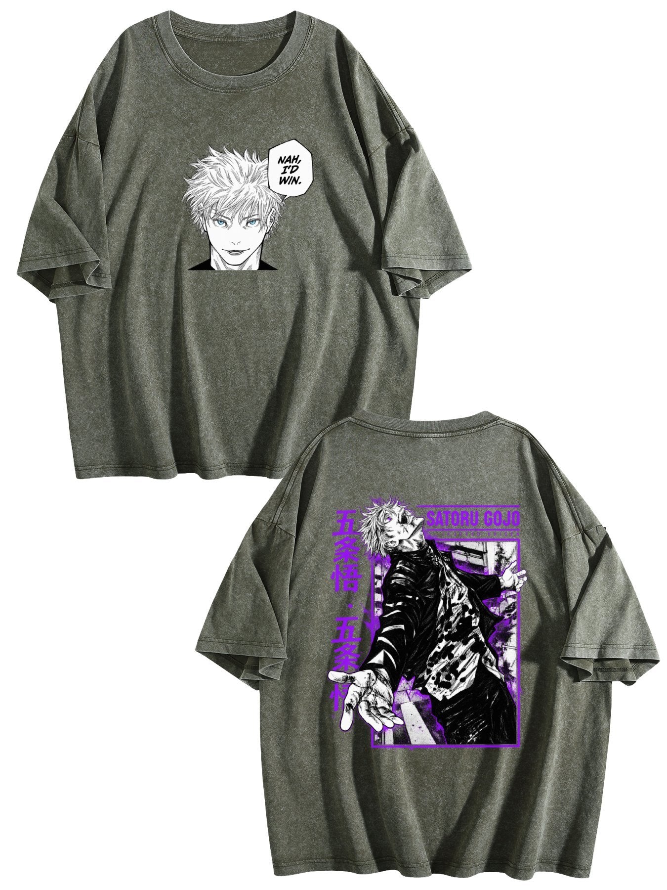 Jujutsu Kaisen Gojo Satoru Printed Vintage Washed Short‑Sleeve T‑Shirt