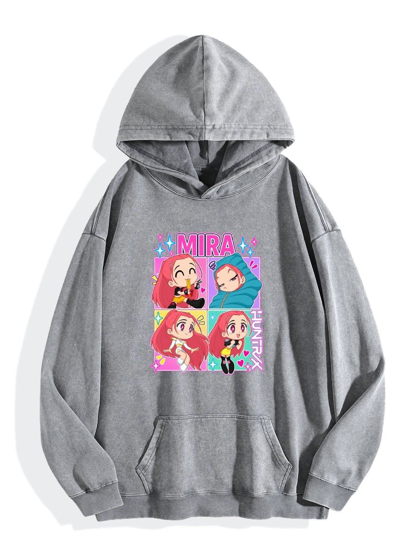 Pop Demon Hunters Mira Chibi Four‑Panel Vintage Wash Hoodie