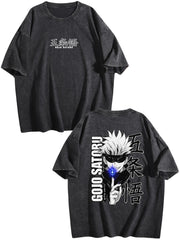Jujutsu Kaisen Gojo Satoru Double‑Sided Print Vintage Washed T‑Shirt
