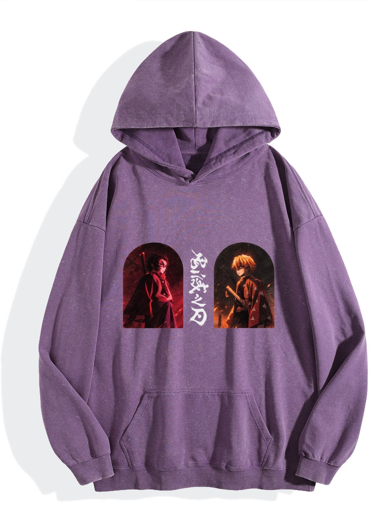 Demon Slayer Dual Character Arch Frame Vintage Wash Oversized Hoodie