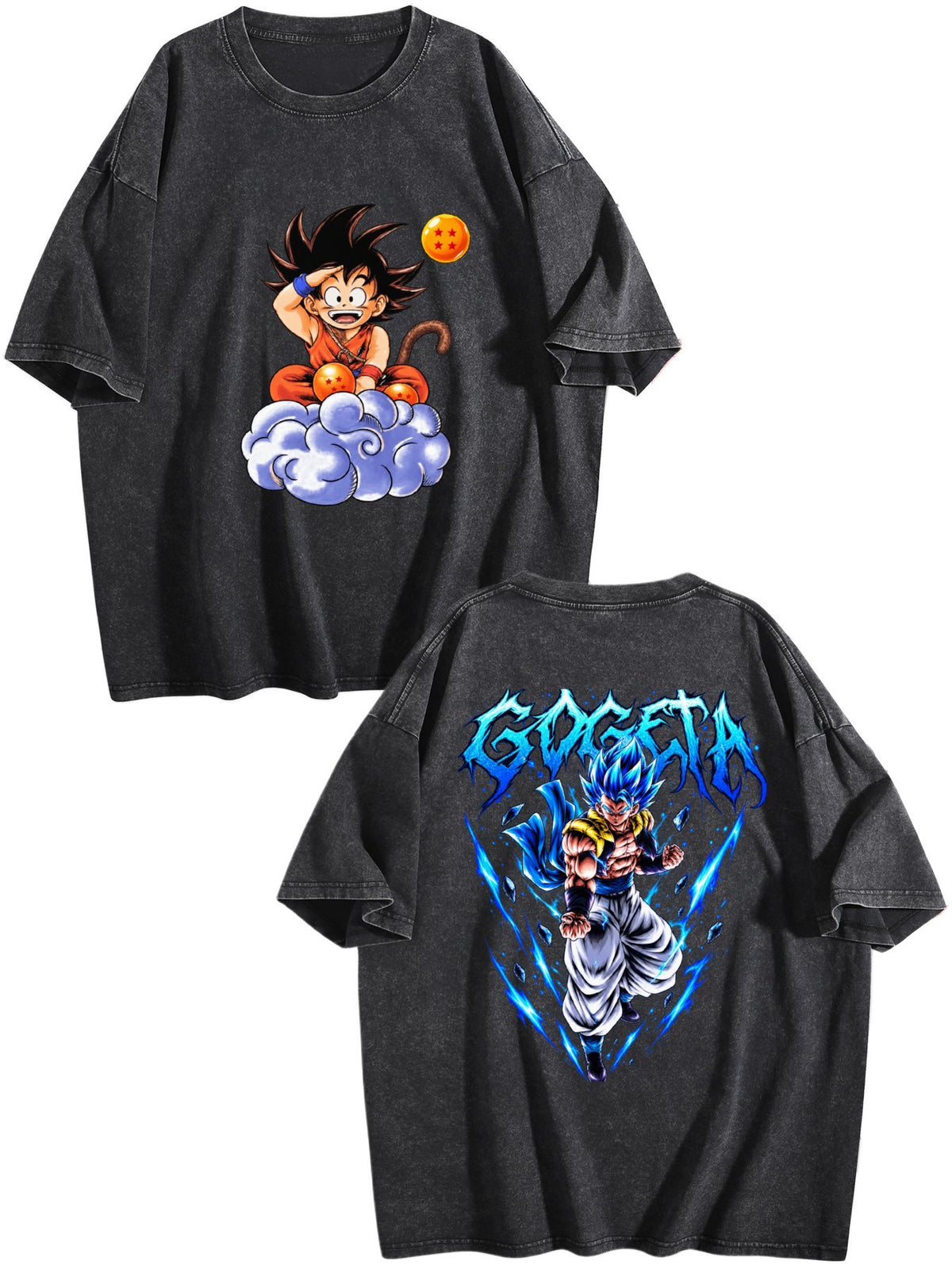 Dragon Ball Goku Gogeta Print Vintage Washed Short Sleeve T‑Shirt