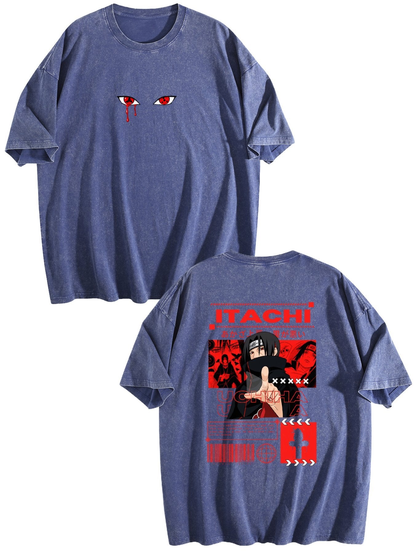 Naruto Itachi Uchiha Double‑Sided Vintage Washed Anime T‑Shirt