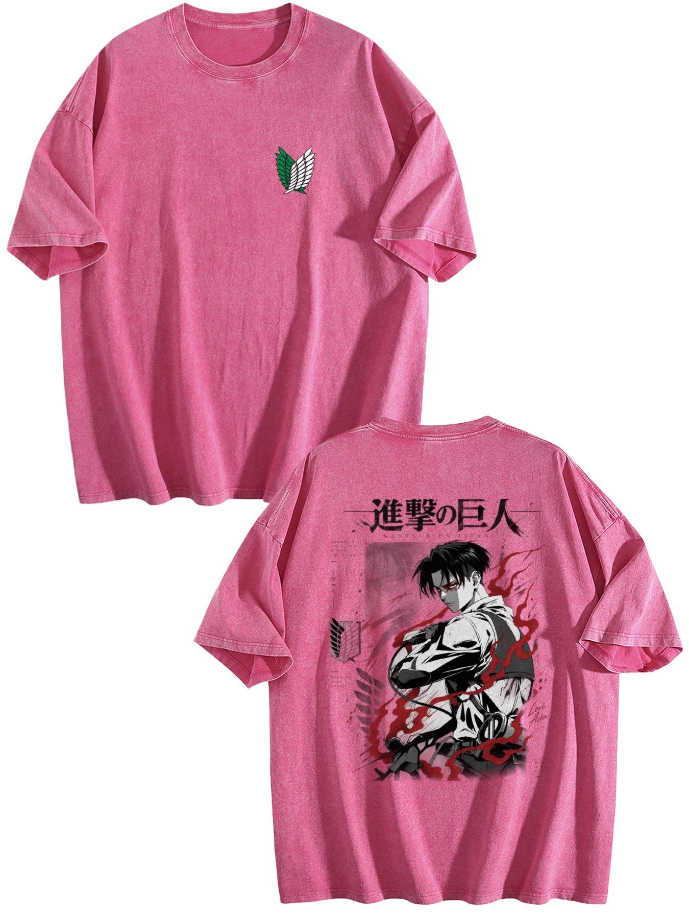 Attack On Titan Levi Double‑Sided Print Vintage Washed T‑Shirt