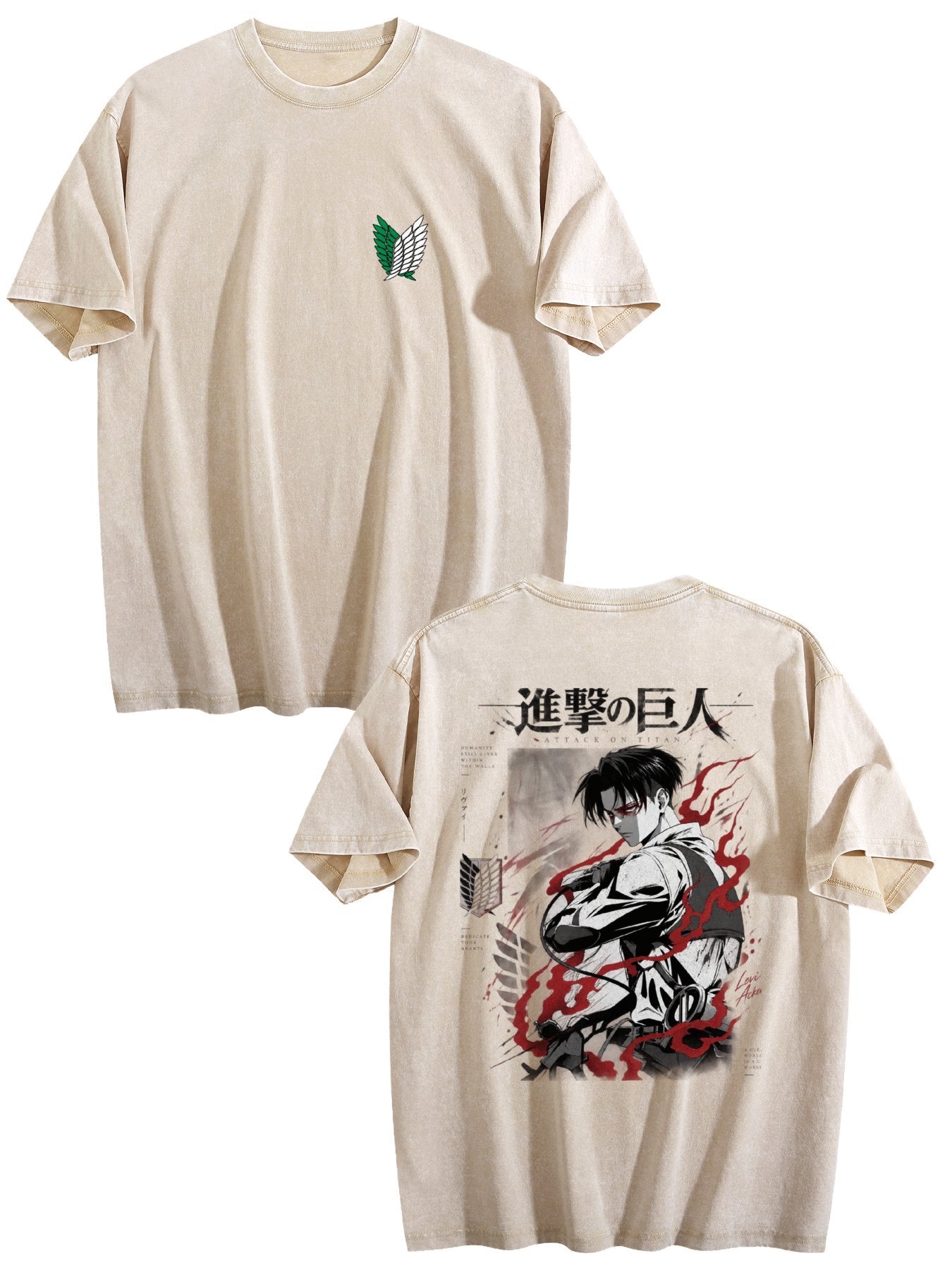 Attack On Titan Levi Double‑Sided Print Vintage Washed T‑Shirt