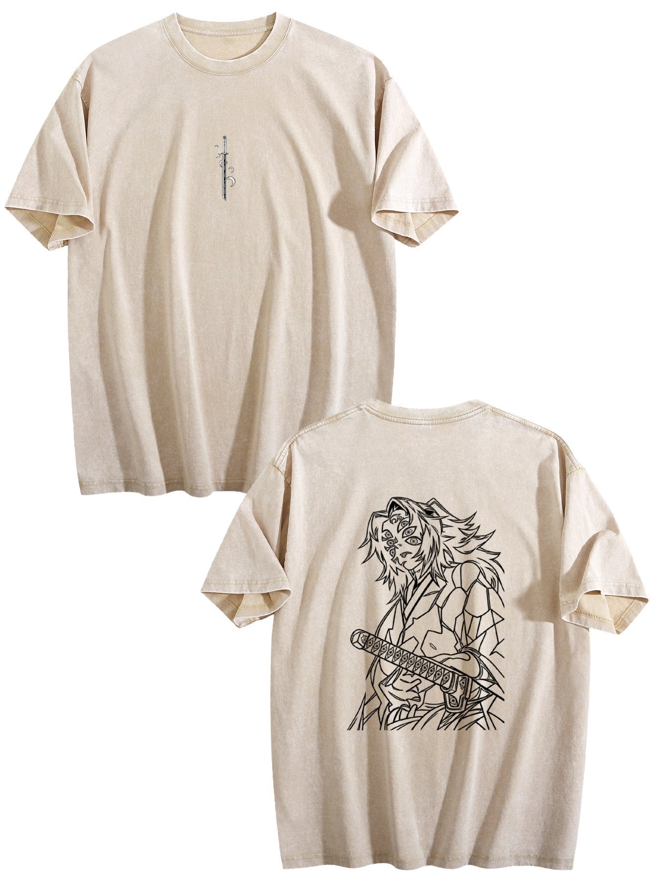 Demon Slayer Kokushibo Printed Washed Short‑Sleeve T‑Shirt