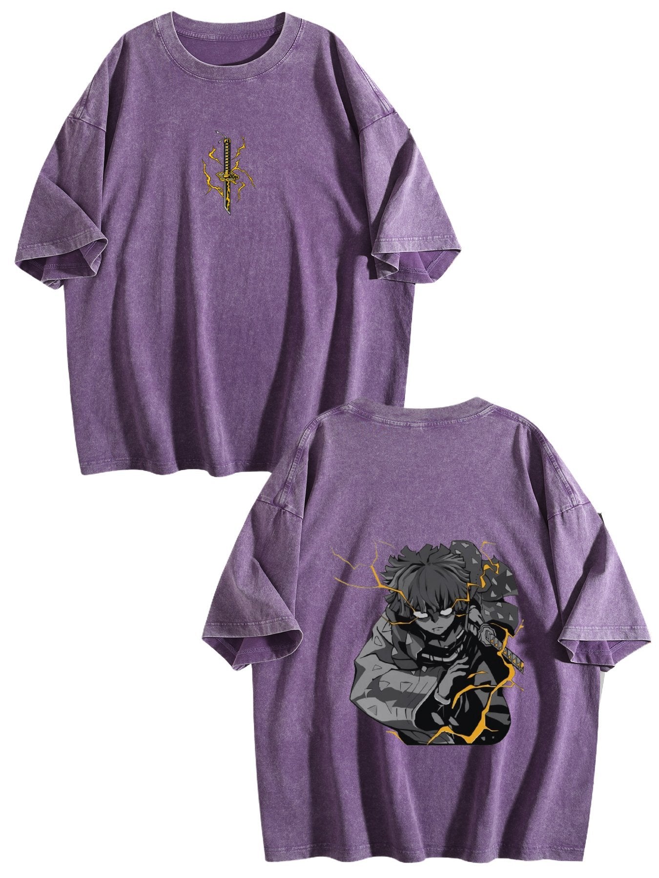 Demon Slayer Zenitsu Vintage‑Washed Double‑Sided Anime T‑Shirt