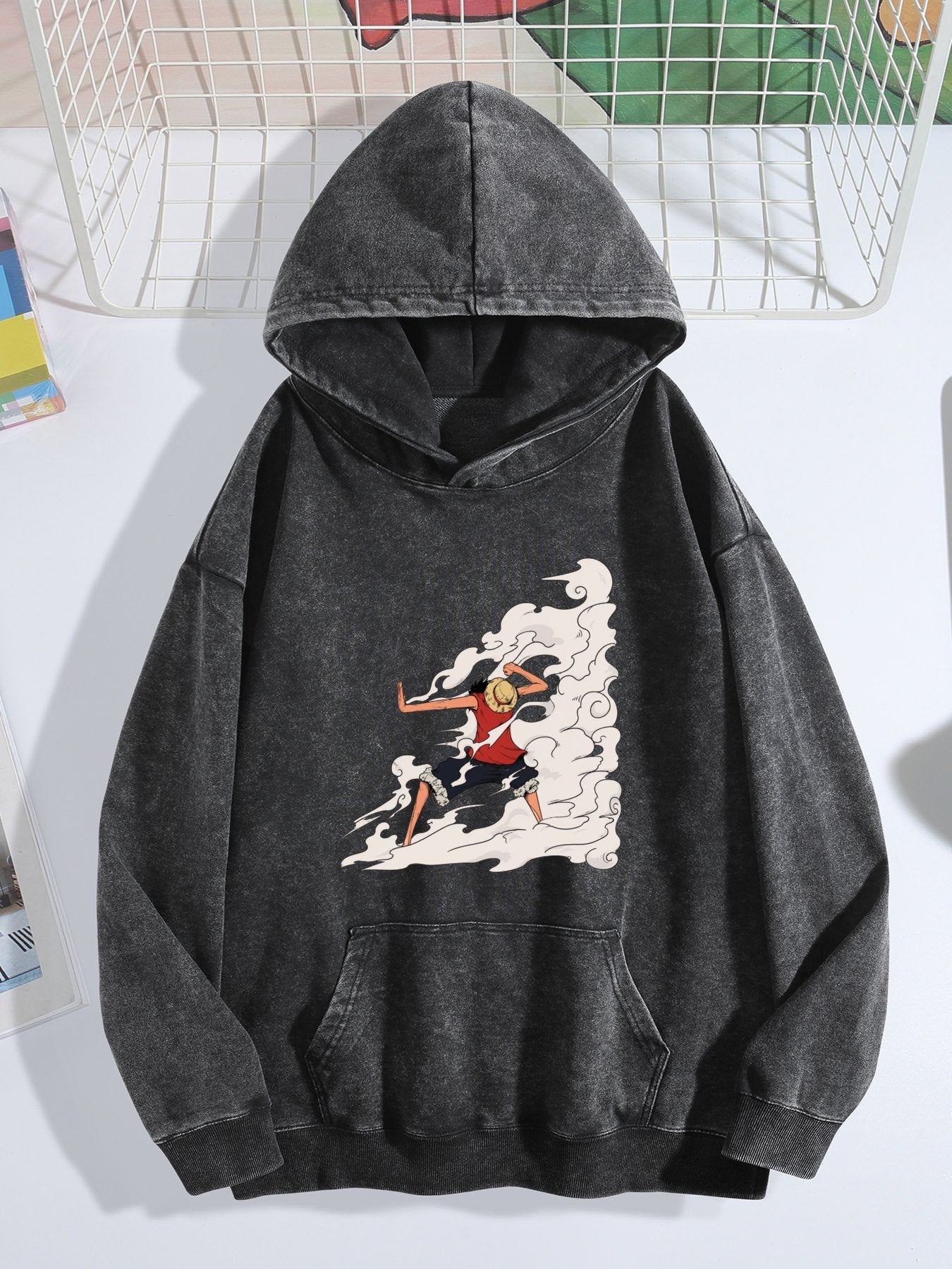 One Piece Luffy Gear Effect Vintage Wash Oversized Hoodie