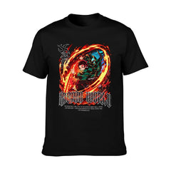Demon Slayer Tanjiro Fire Breath Metal Style Graphic Men Tee