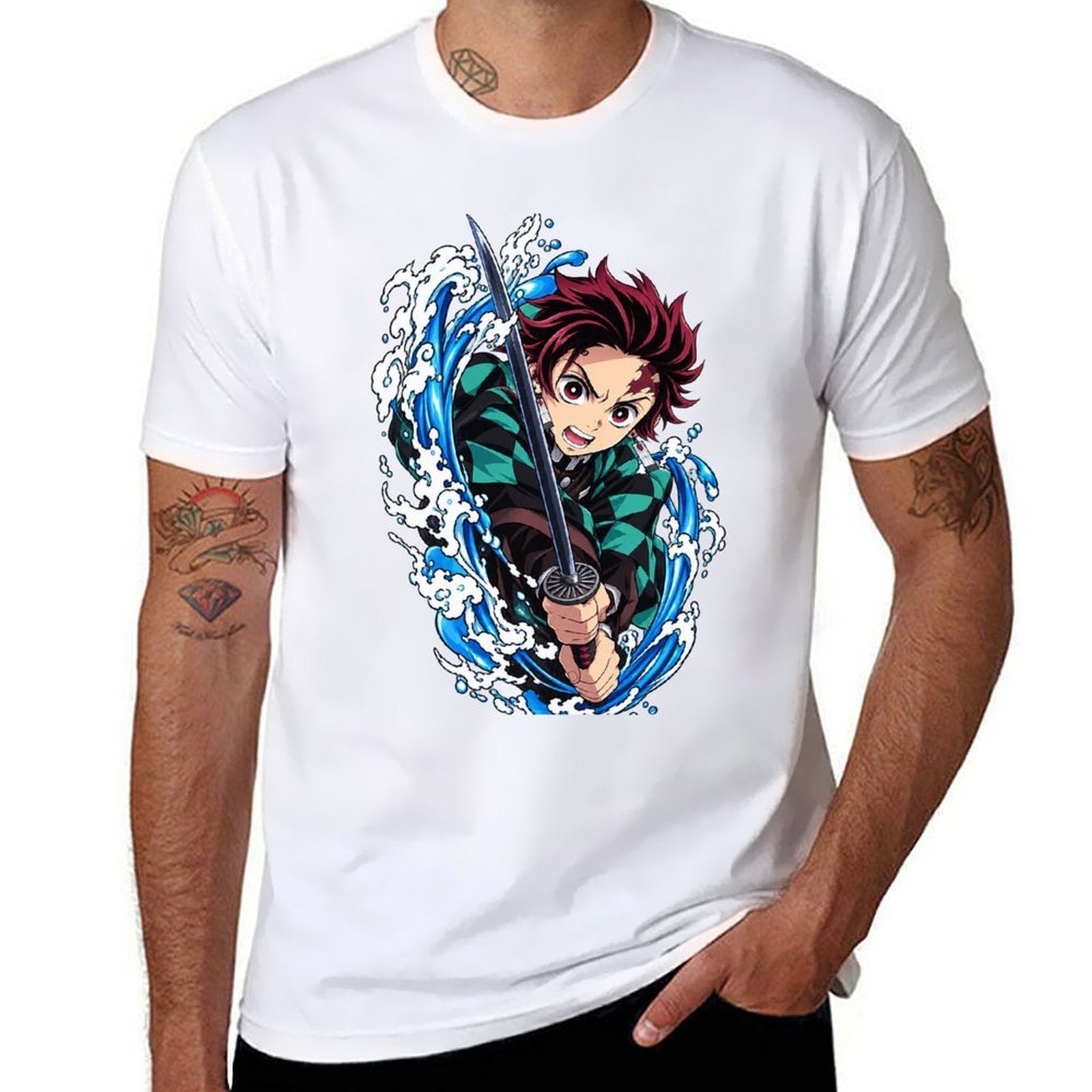 Demon Slayer Tanjiro Water Breathing Effect Graphic Men Tee