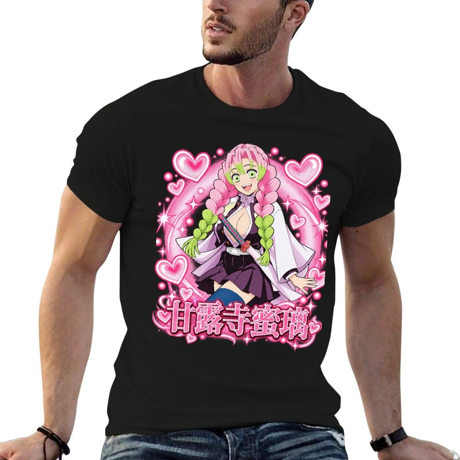 Demon Slayer Mitsuri Kanroji Heart Frame Graphic Oversized Men Tee