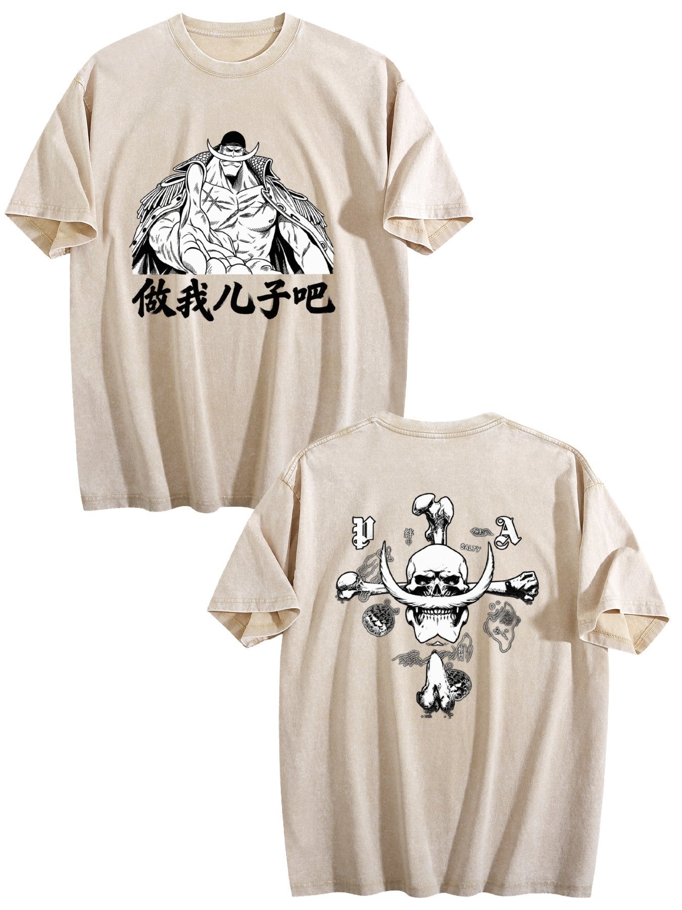 One Piece Whitebeard Printed Washed Short‑Sleeve T‑Shirt