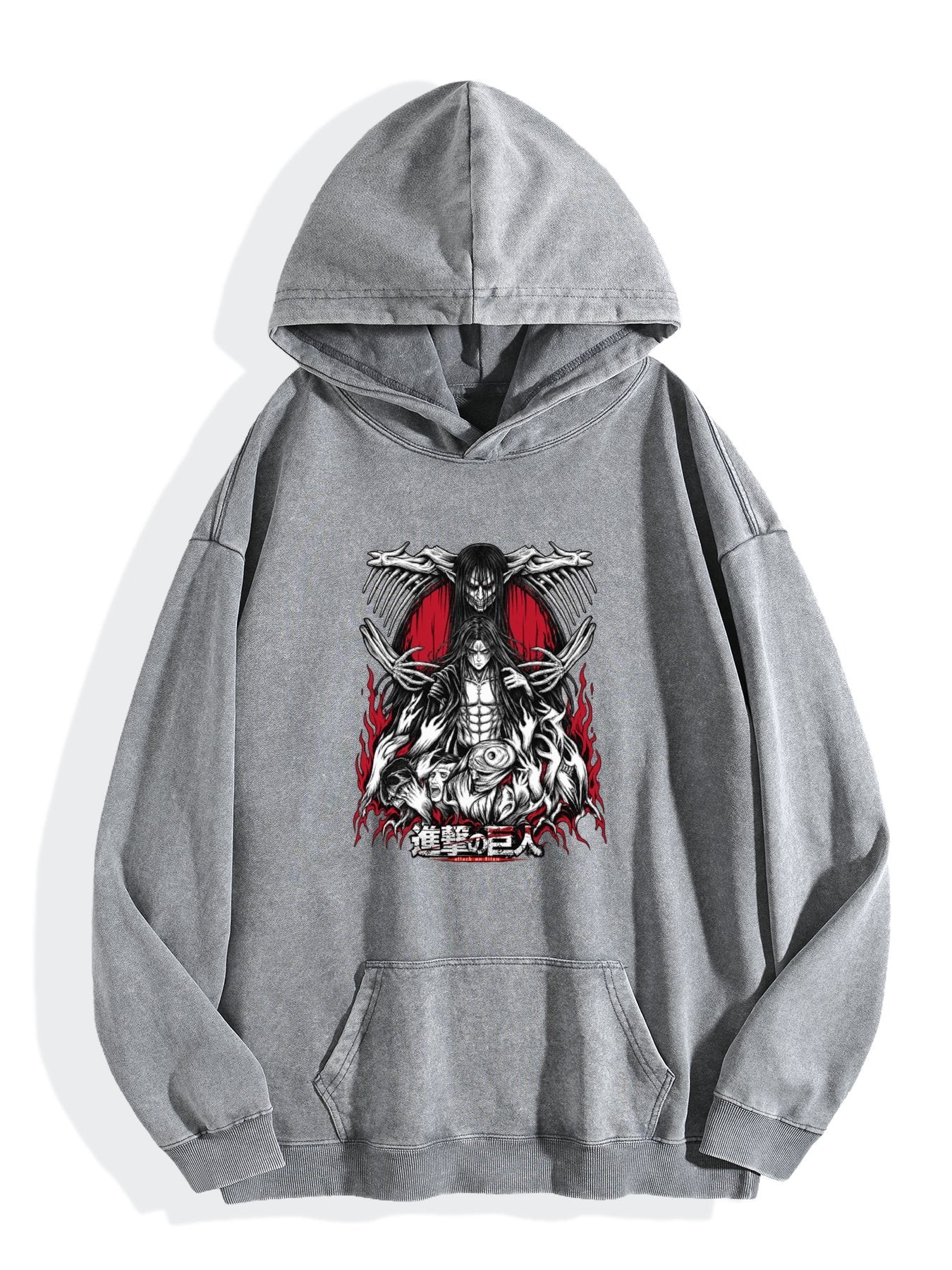 Attack On Titan Dark Red Accent Vintage Wash Oversized Hoodie