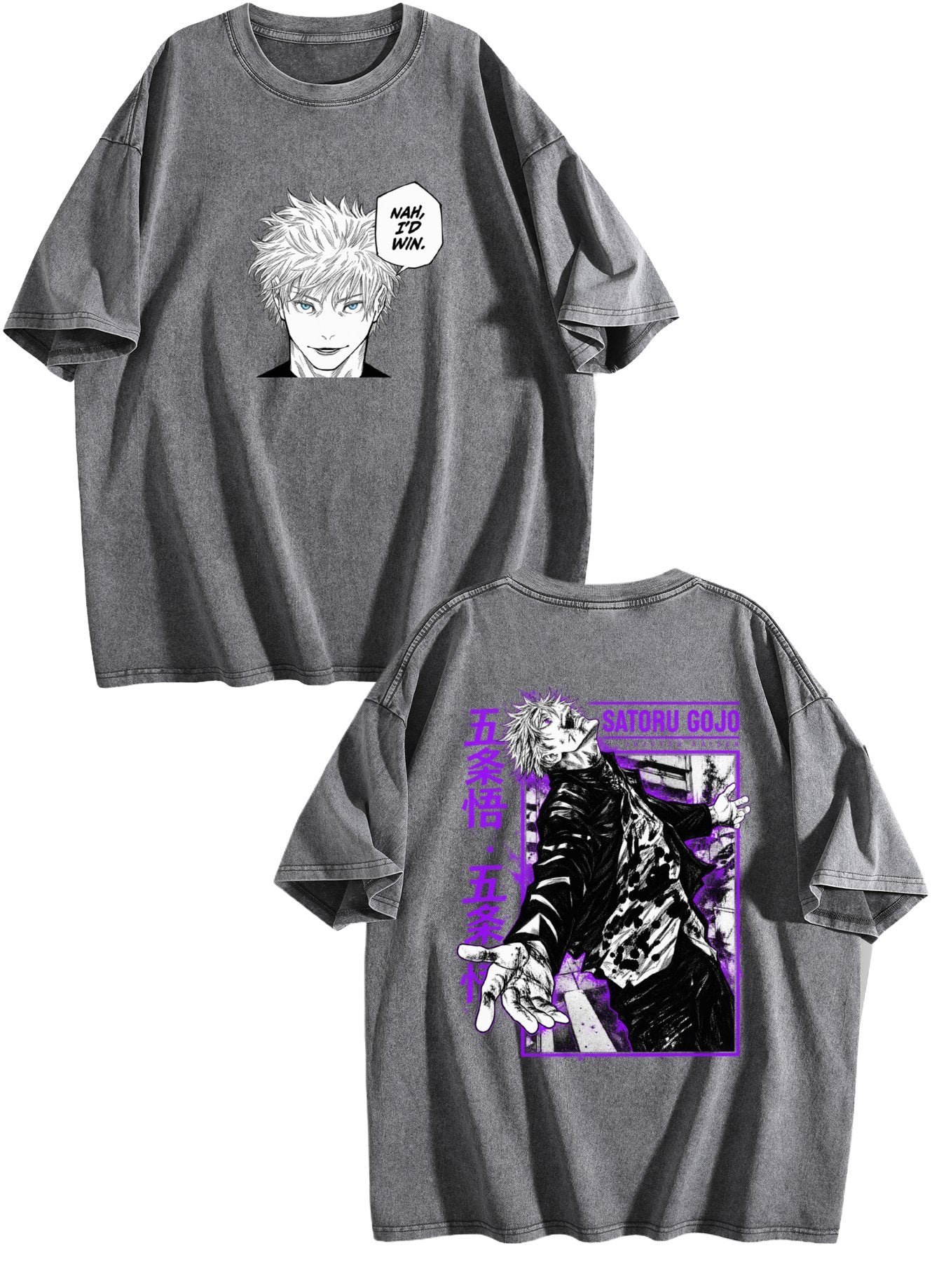 Jujutsu Kaisen Gojo Satoru Printed Vintage Washed Short‑Sleeve T‑Shirt