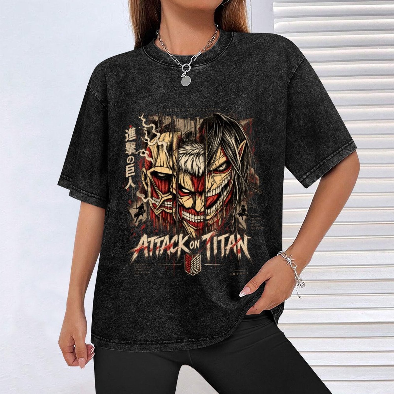 Attack On Titan Multi‑Titan Collage Oversized Washed Men Tee