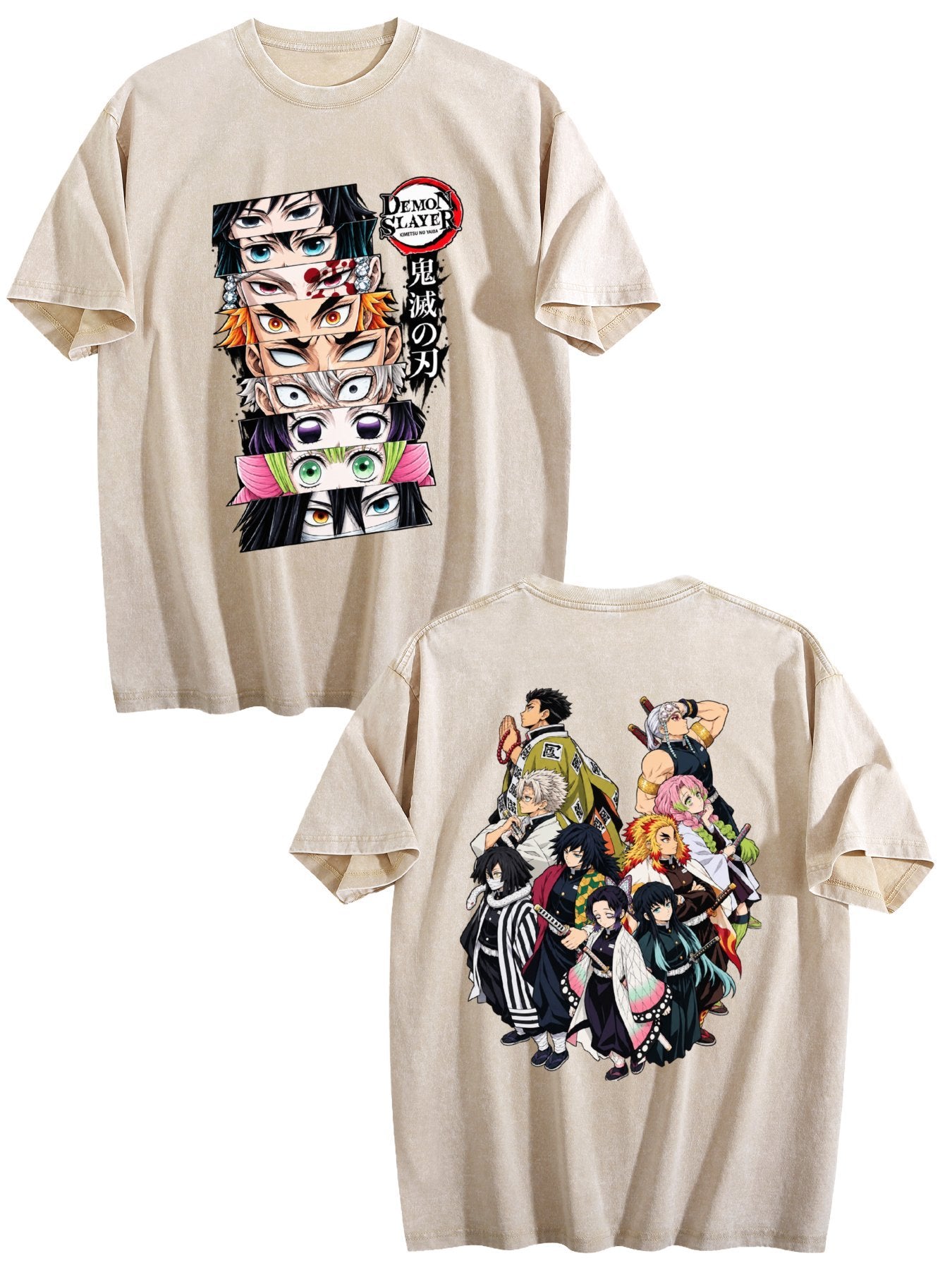 Demon Slayer Hashira Collection Double‑Sided Print Vintage Washed T‑Shirt