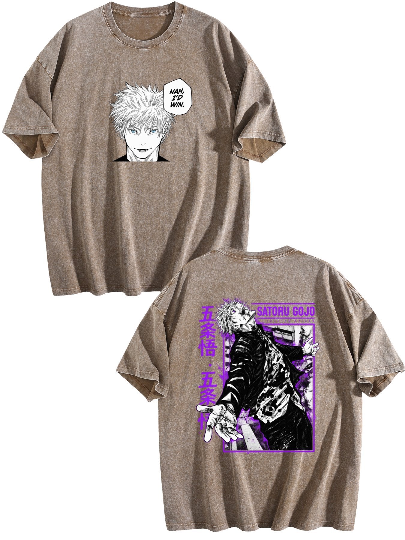 Jujutsu Kaisen Gojo Satoru Printed Vintage Washed Short‑Sleeve T‑Shirt