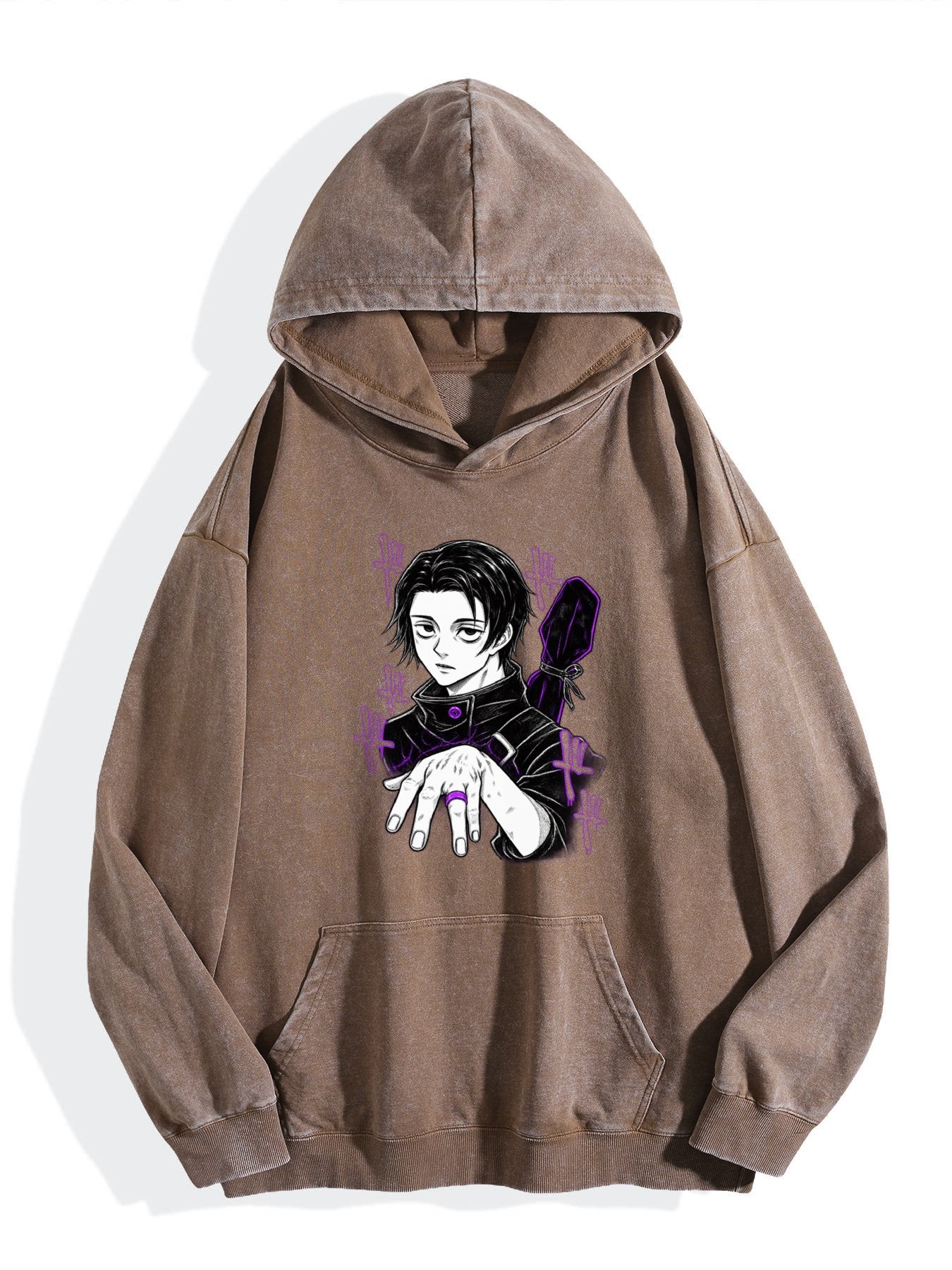 Jujutsu Kaisen Yuta Purple Accent Vintage Wash Oversized Hoodie