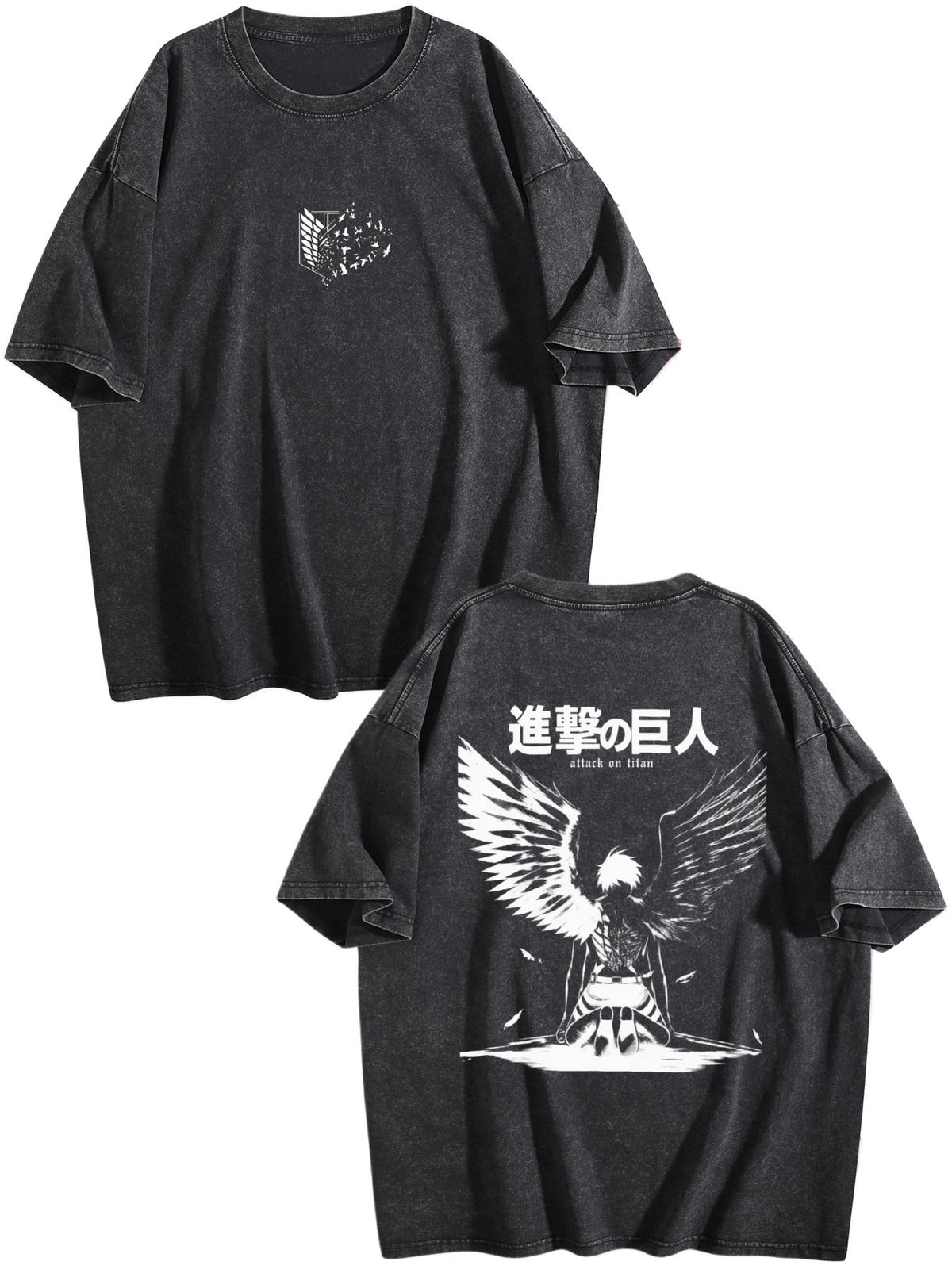 Attack On Titan Freedom Eagle Vintage‑Washed Double‑Sided Anime T‑Shirt