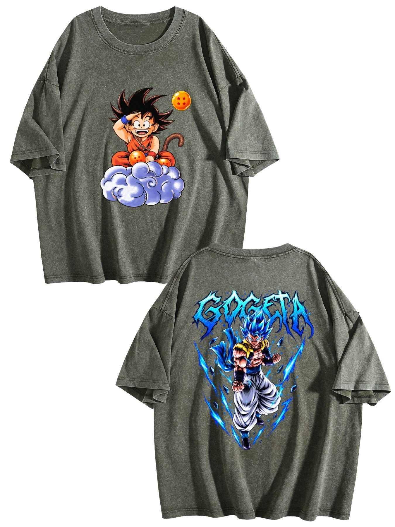 Dragon Ball Goku Gogeta Print Vintage Washed Short Sleeve T‑Shirt