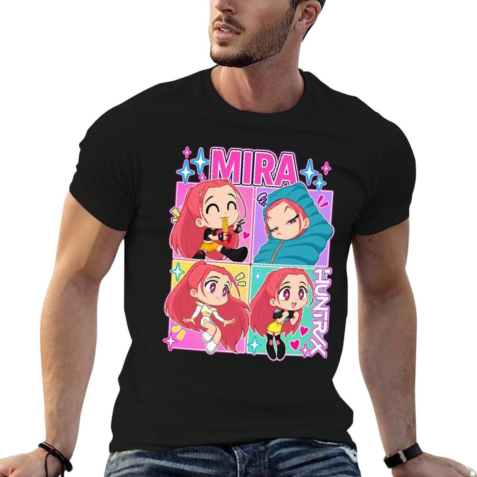 Kpop Demon Hunters Mira Chibi Four‑Panel Graphic Men Tee