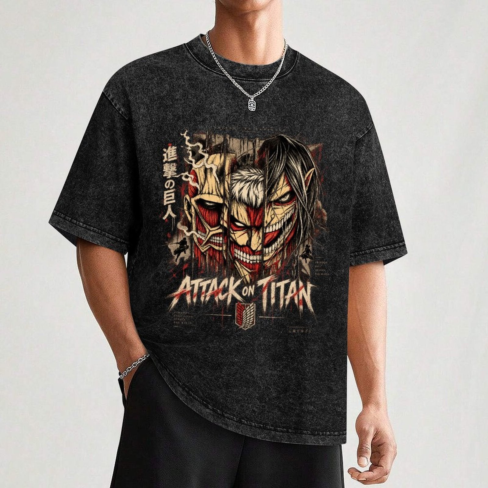 Attack On Titan Multi‑Titan Collage Oversized Washed Men Tee