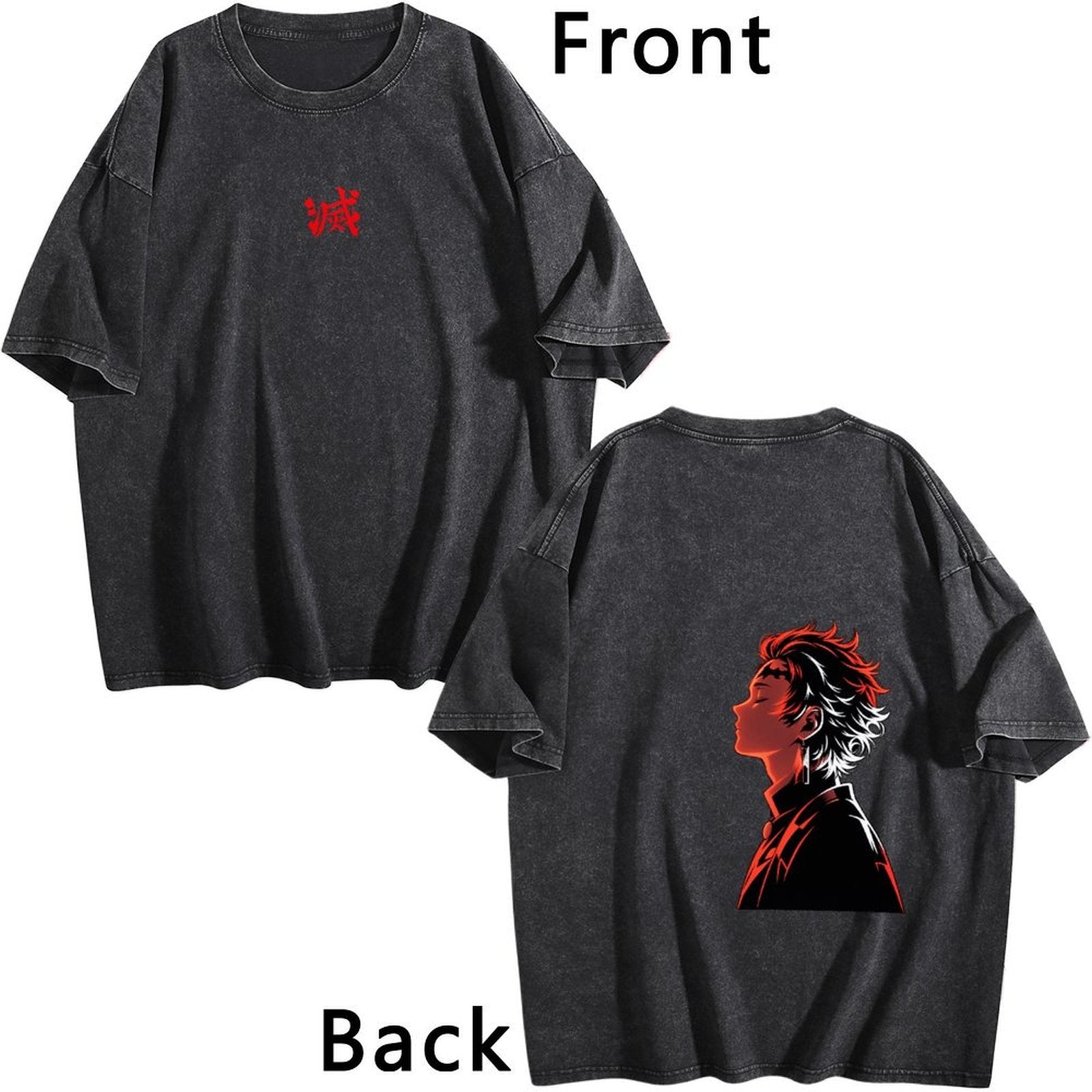 Demon Slayer Double‑Sided Print Vintage Washed Anime T‑Shirt