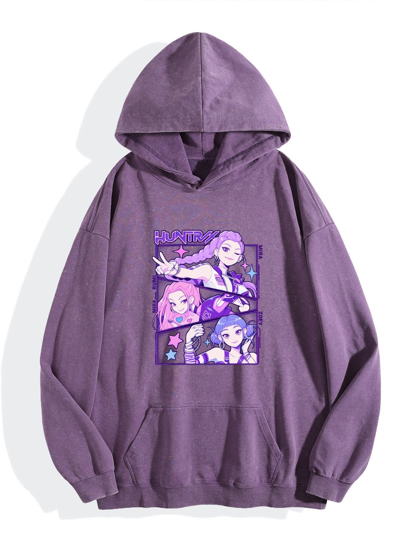 Pop Demon Hunters Multi‑Character Purple Vintage Wash Hoodie