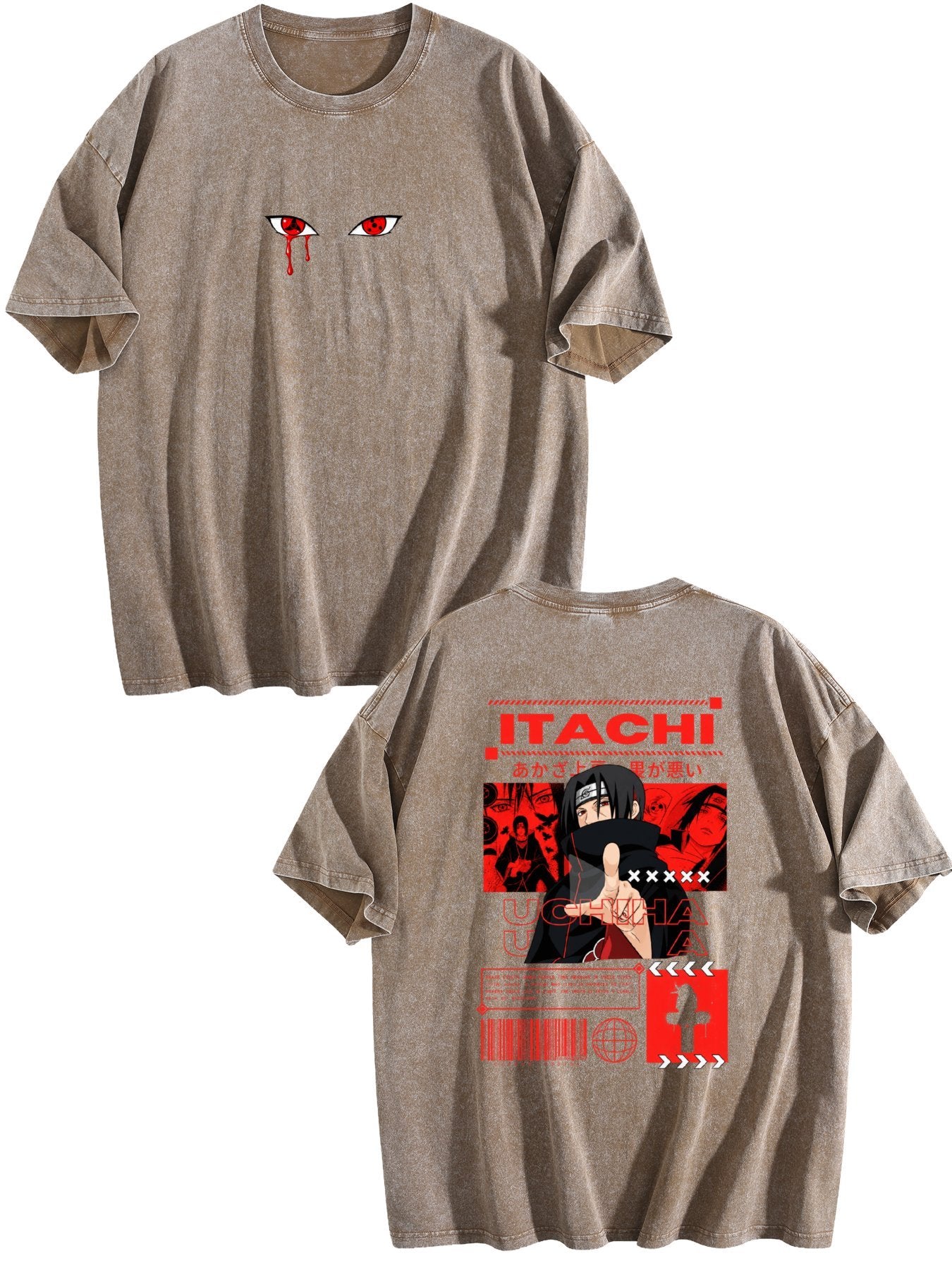 Naruto Itachi Uchiha Double‑Sided Vintage Washed Anime T‑Shirt