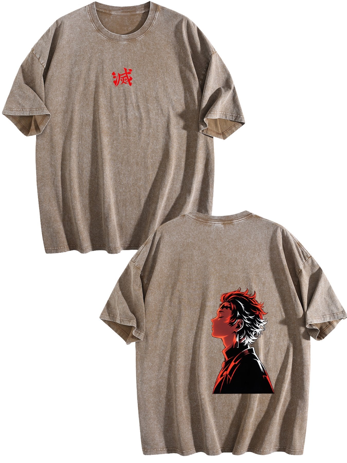 Demon Slayer Double‑Sided Print Vintage Washed Anime T‑Shirt