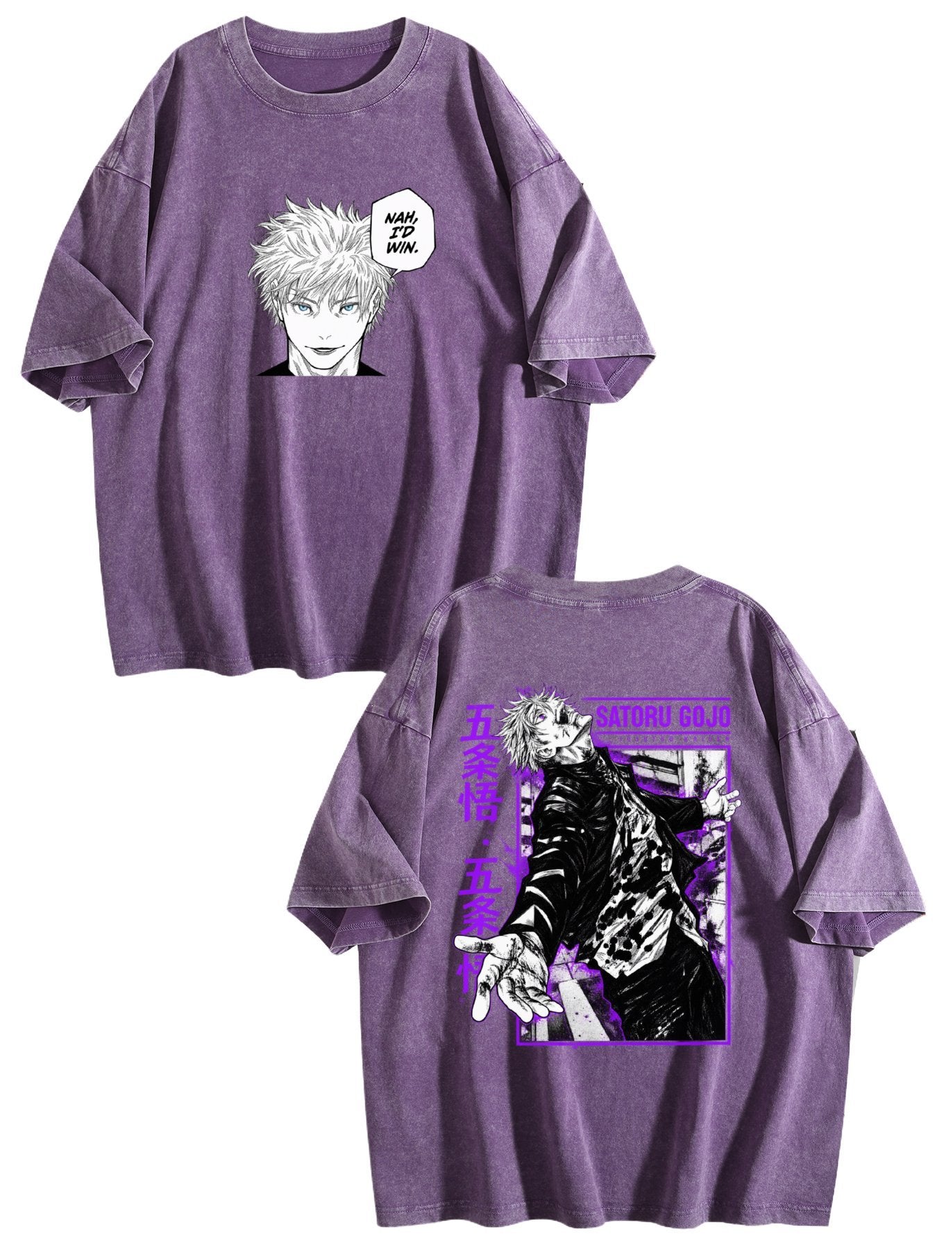 Jujutsu Kaisen Gojo Satoru Printed Vintage Washed Short‑Sleeve T‑Shirt