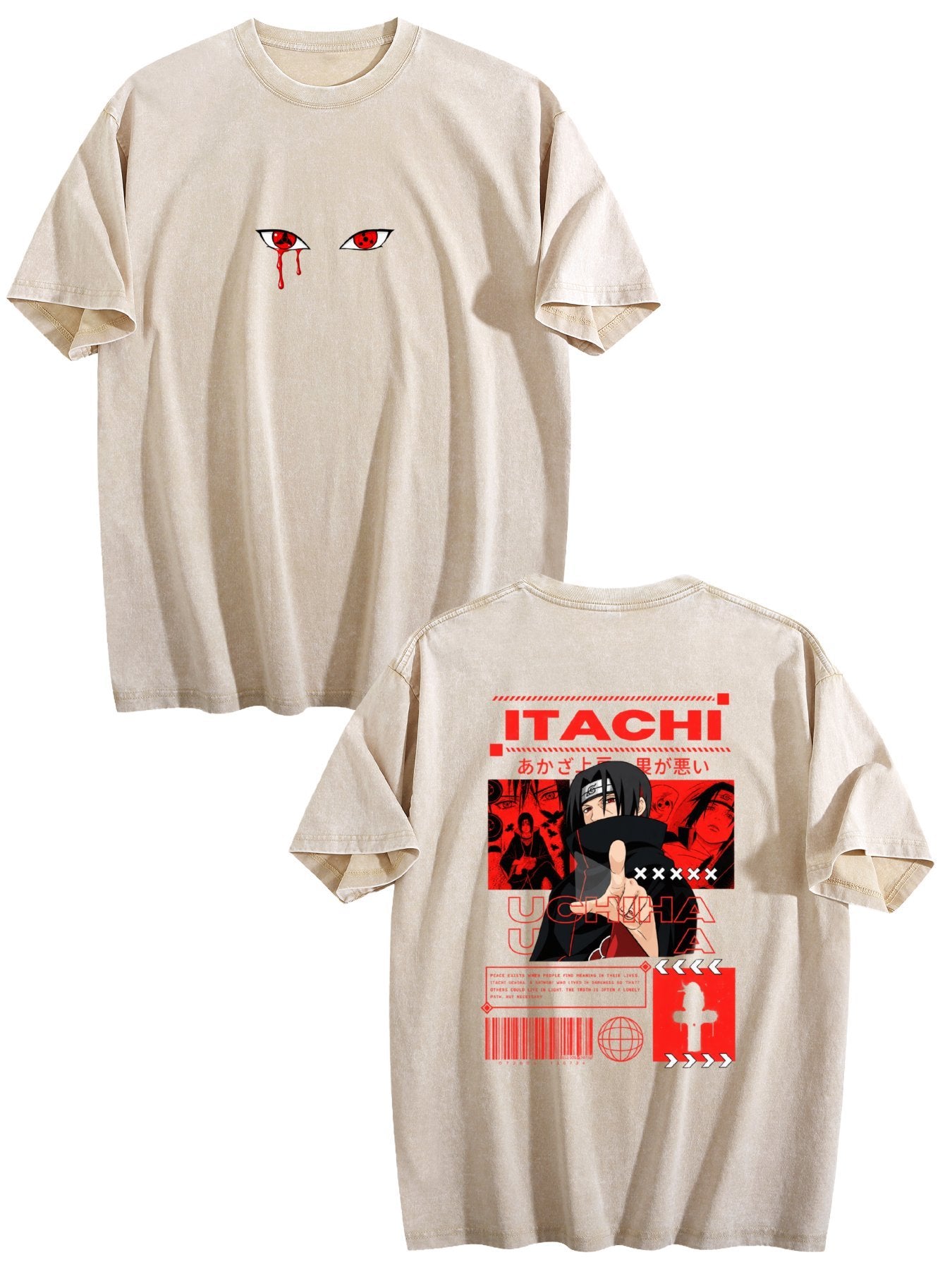 Naruto Itachi Uchiha Double‑Sided Vintage Washed Anime T‑Shirt
