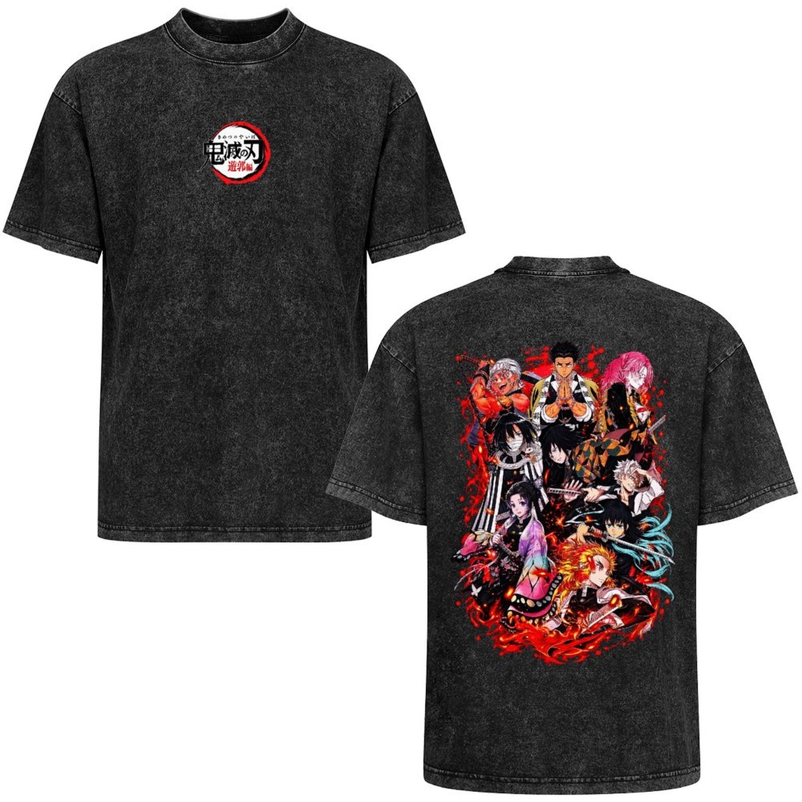 Demon Slayer All‑Characters Double‑Sided Print Vintage Washed T‑Shirt