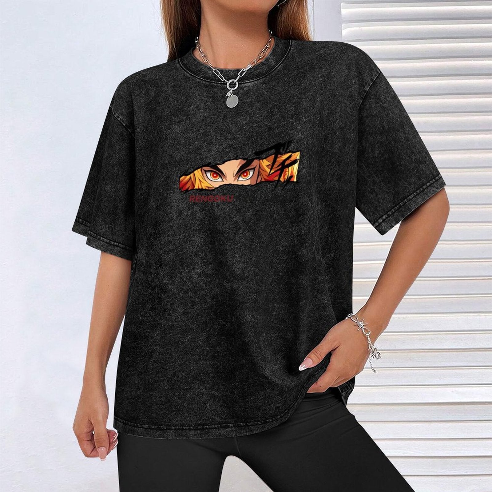 Demon Slayer Rengoku Eyes Detail Oversized Washed Men Tee