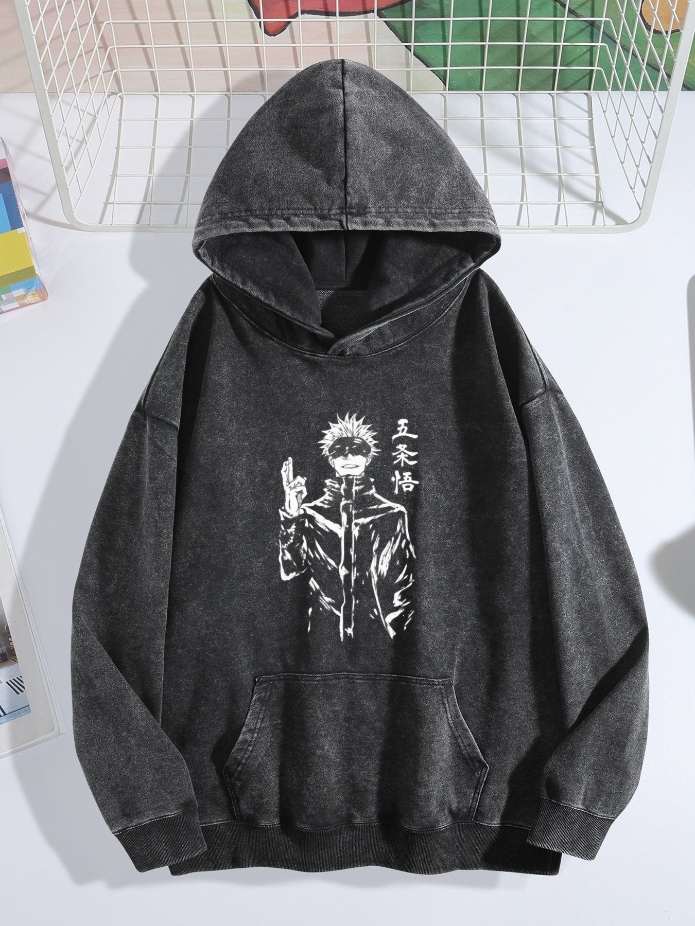 Jujutsu Kaisen Gojo Satoru Monochrome Vintage Wash Oversized Hoodie