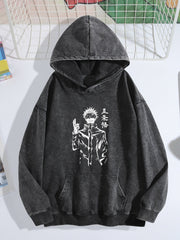 Jujutsu Kaisen Gojo Satoru Monochrome Vintage Wash Oversized Hoodie