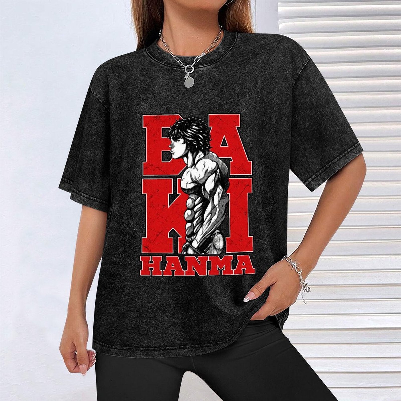 Baki Hanma Red‑Black Letter Vintage Washed Anime T‑Shirt