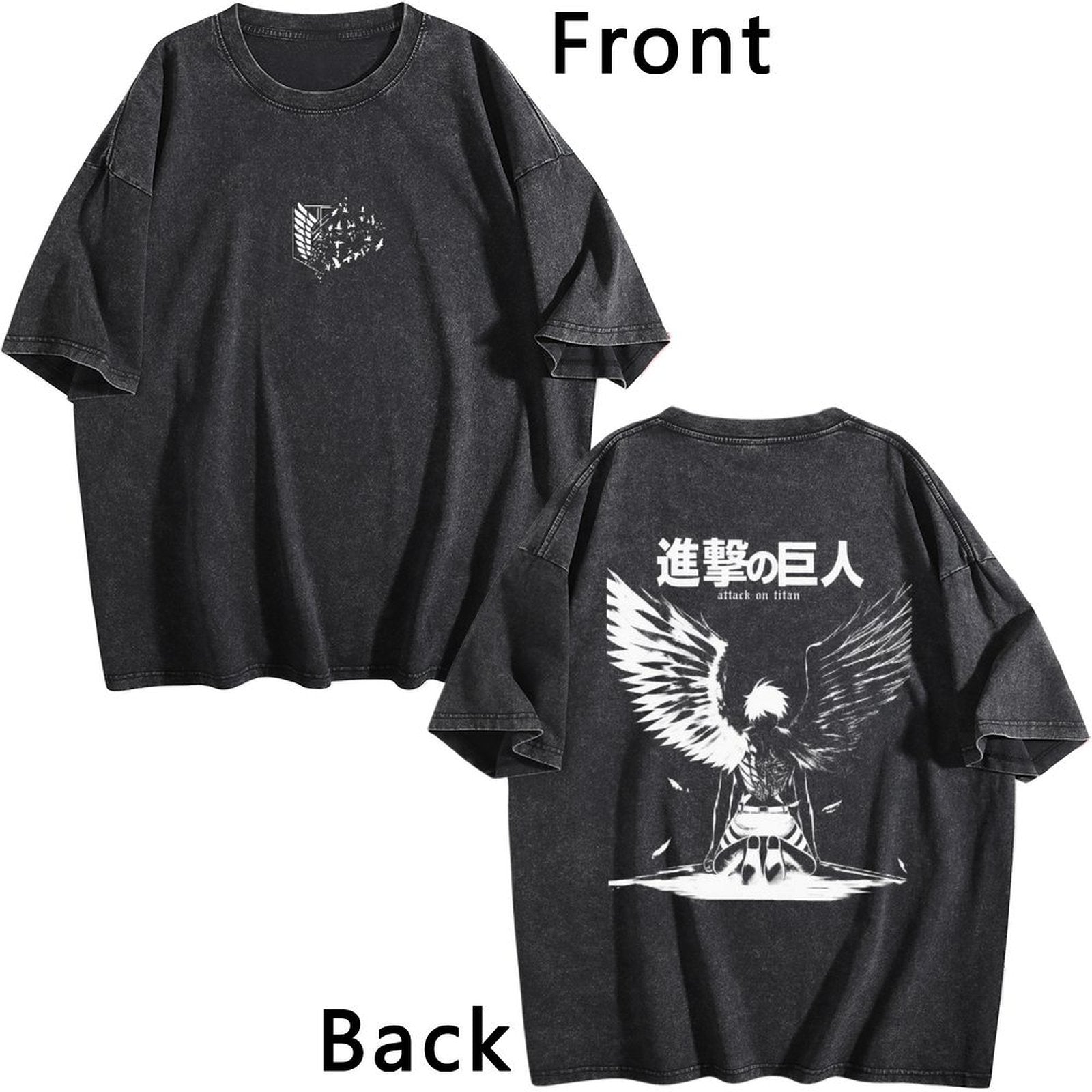 Attack On Titan Freedom Eagle Vintage‑Washed Double‑Sided Anime T‑Shirt