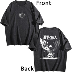 Attack On Titan Freedom Eagle Vintage‑Washed Double‑Sided Anime T‑Shirt
