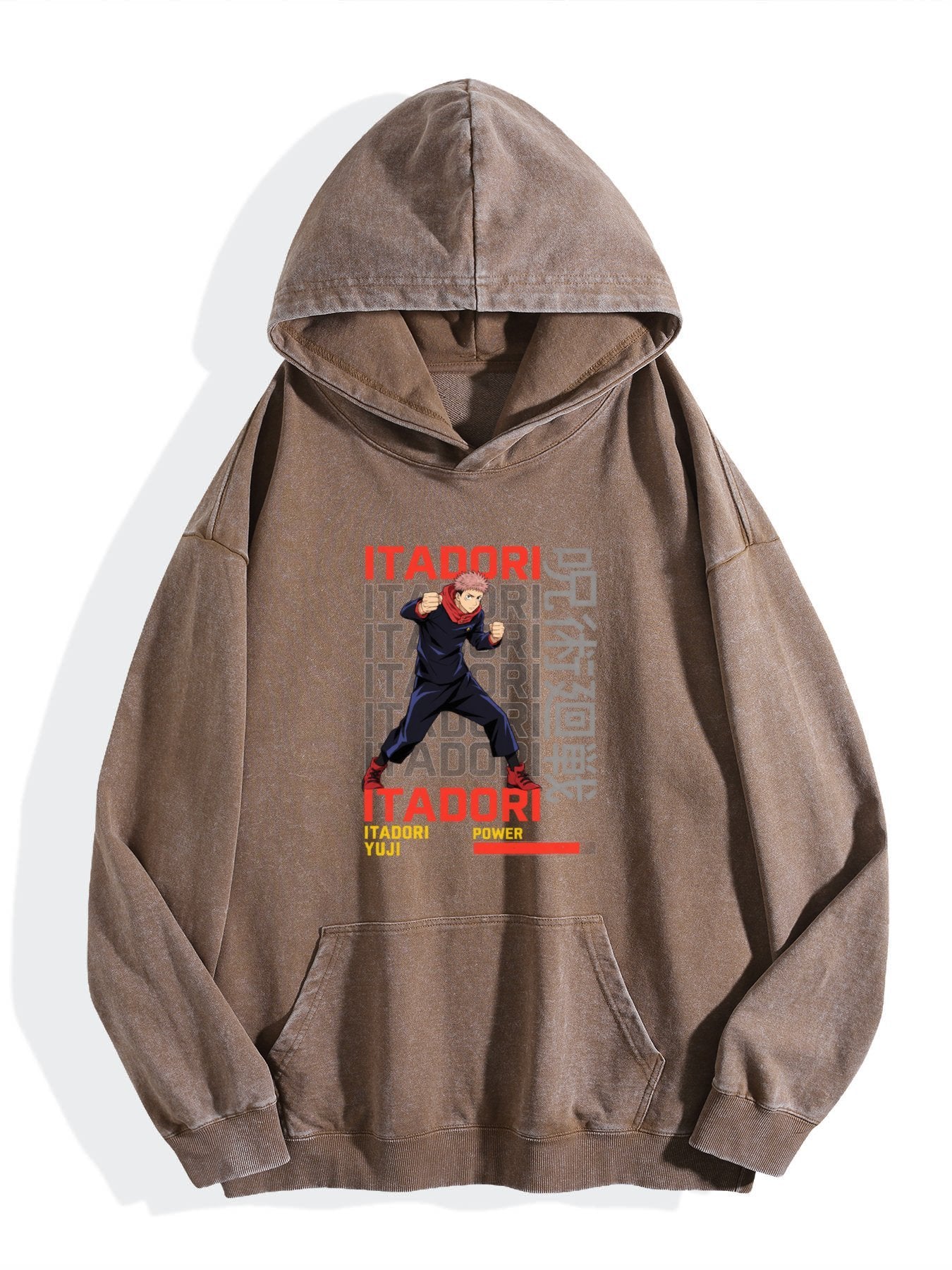 Jujutsu Kaisen Itadori Yuji Text Print Vintage Wash Oversized Hoodie