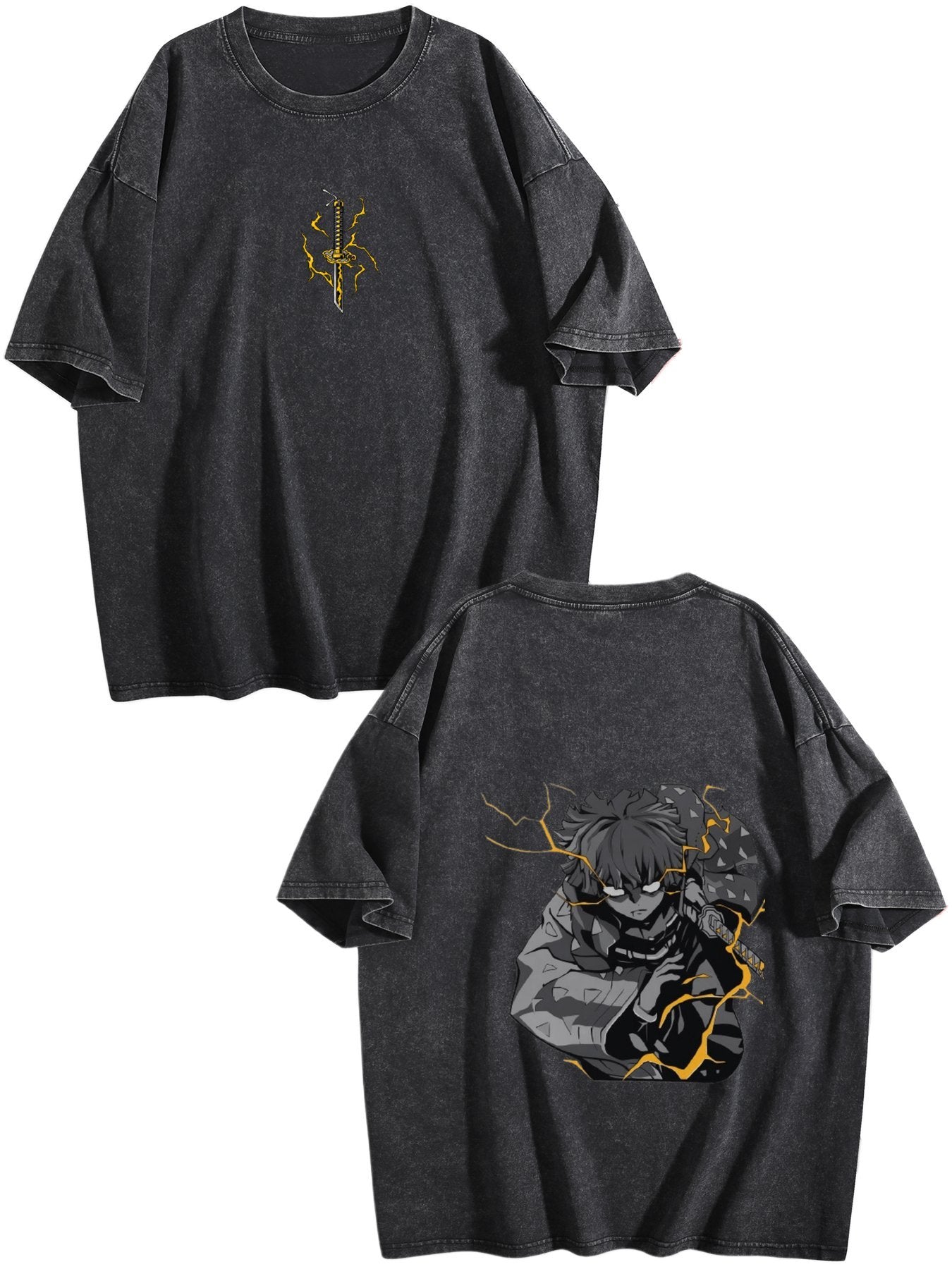 Demon Slayer Zenitsu Vintage‑Washed Double‑Sided Anime T‑Shirt