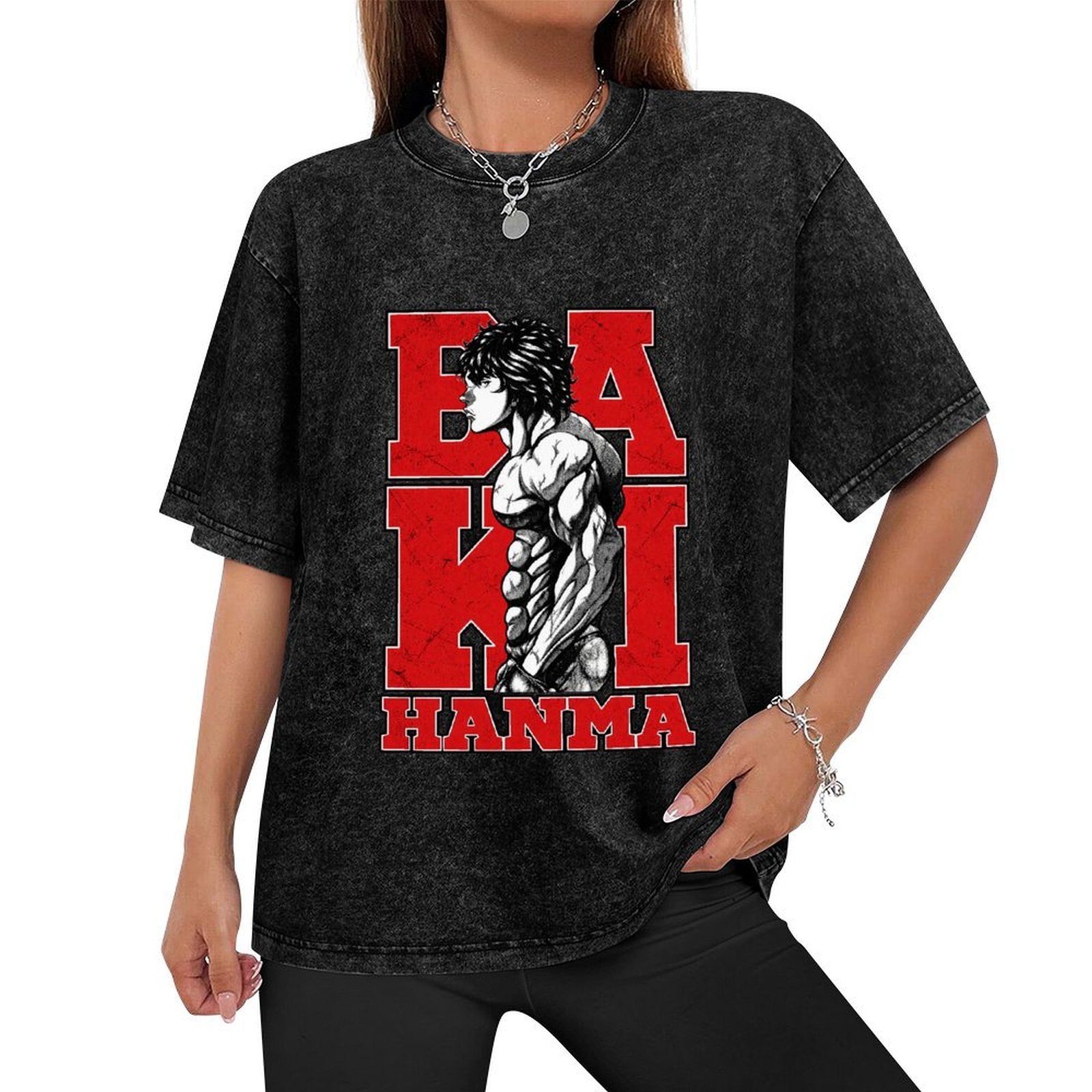 Baki Hanma Red‑Black Letter Vintage Washed Anime T‑Shirt