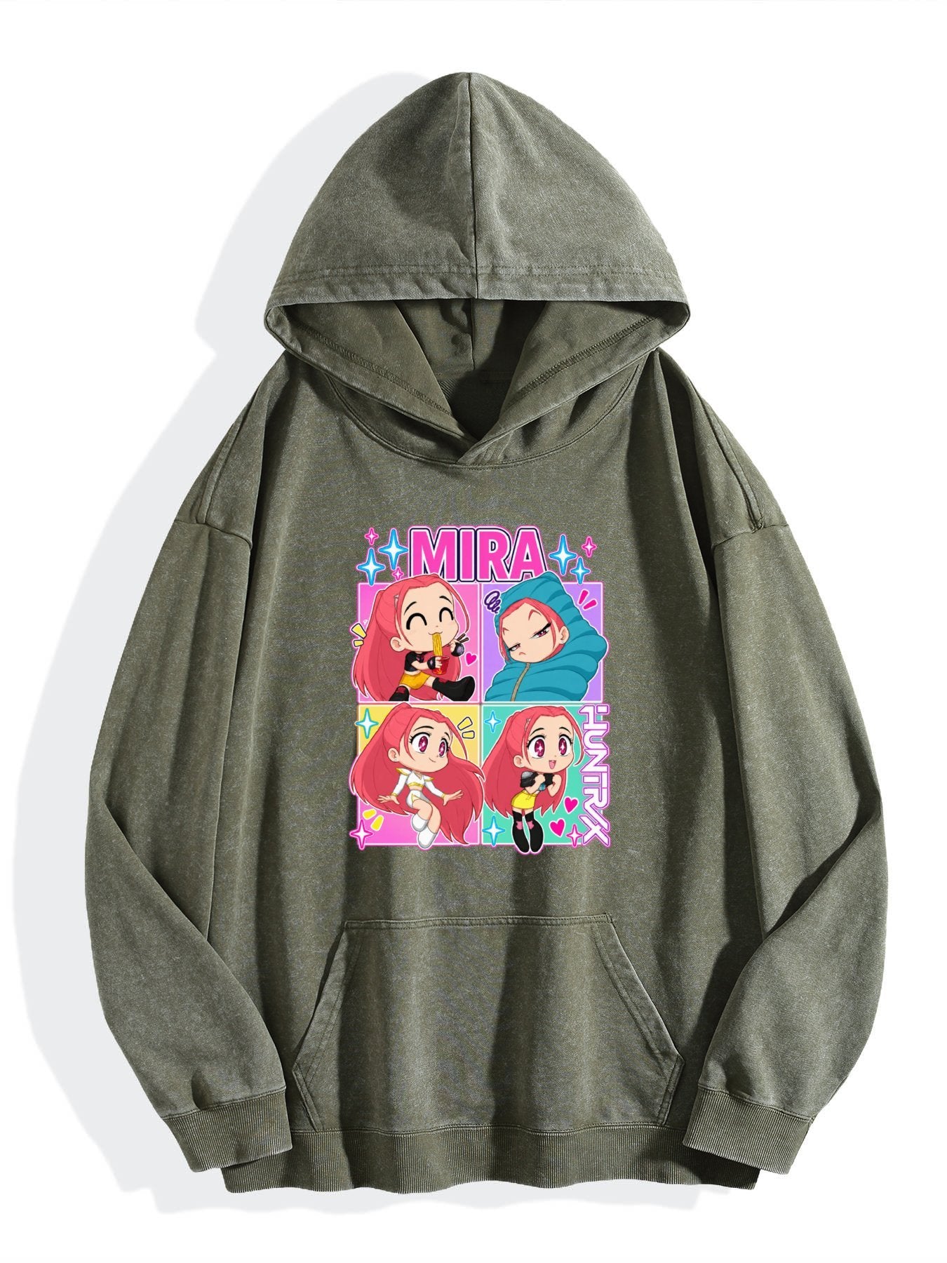 Pop Demon Hunters Mira Chibi Four‑Panel Vintage Wash Hoodie