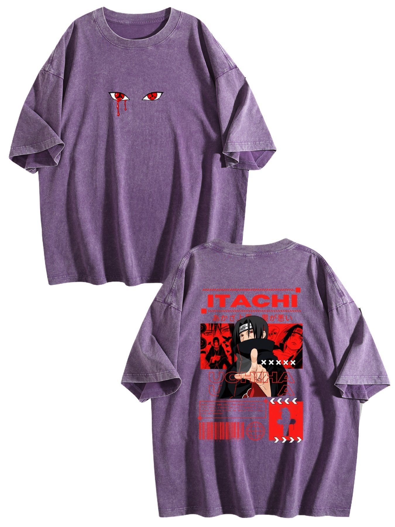 Naruto Itachi Uchiha Double‑Sided Vintage Washed Anime T‑Shirt