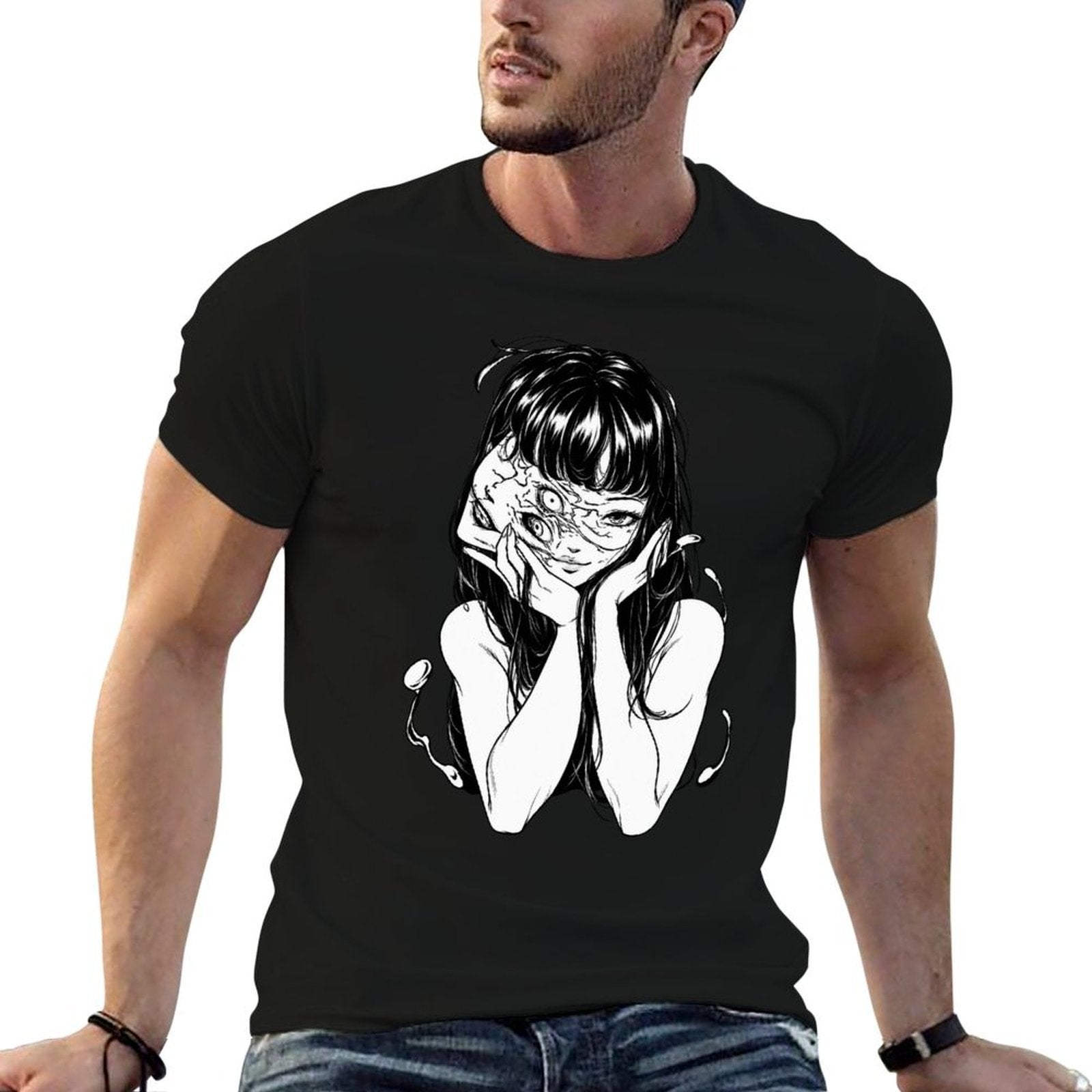 Tomie Junji Ito Black‑White Sketch Anime Short Sleeve T‑Shirt