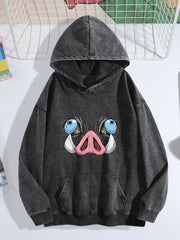 Demon Slayer Inosuke Boar Mask Vintage Wash Oversized Hoodie
